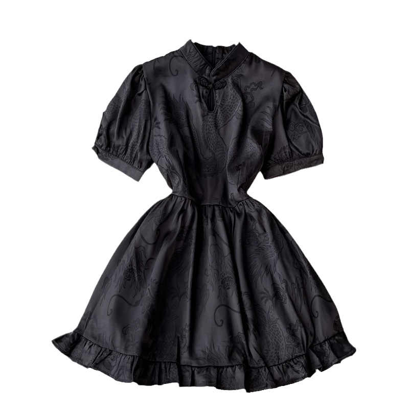 Summer New French Retro Chinese Style Girl Improved Cheongsam Hepburn Small Puff Sleeve Dress - Image 6