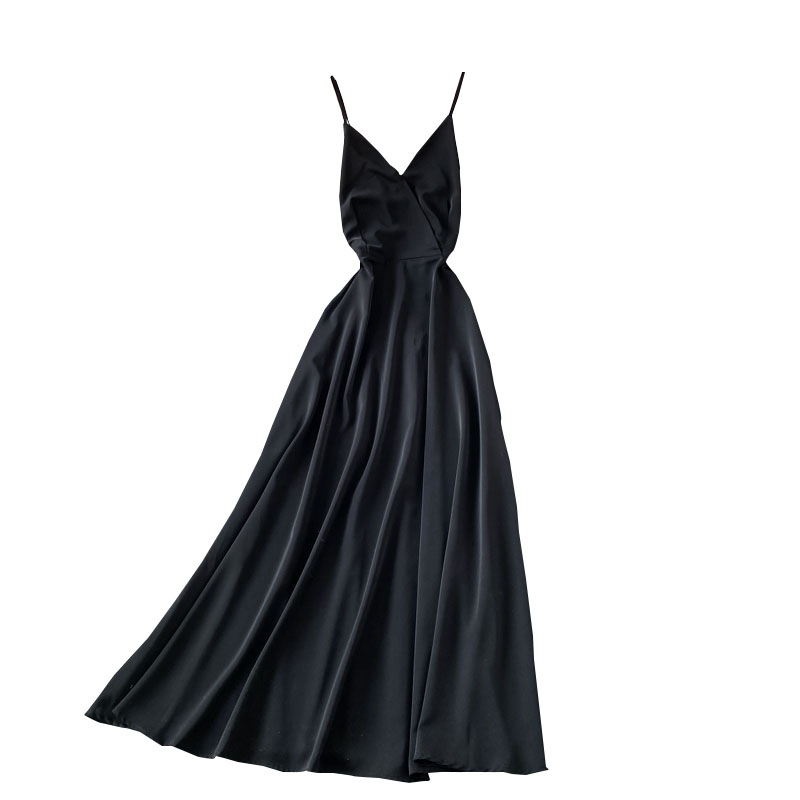 Summer Solid Color Wide Hem Dress V-neck Scheming Backless Slim-Fit Figure Flattering Party Dress High Waist Dress - Image 6