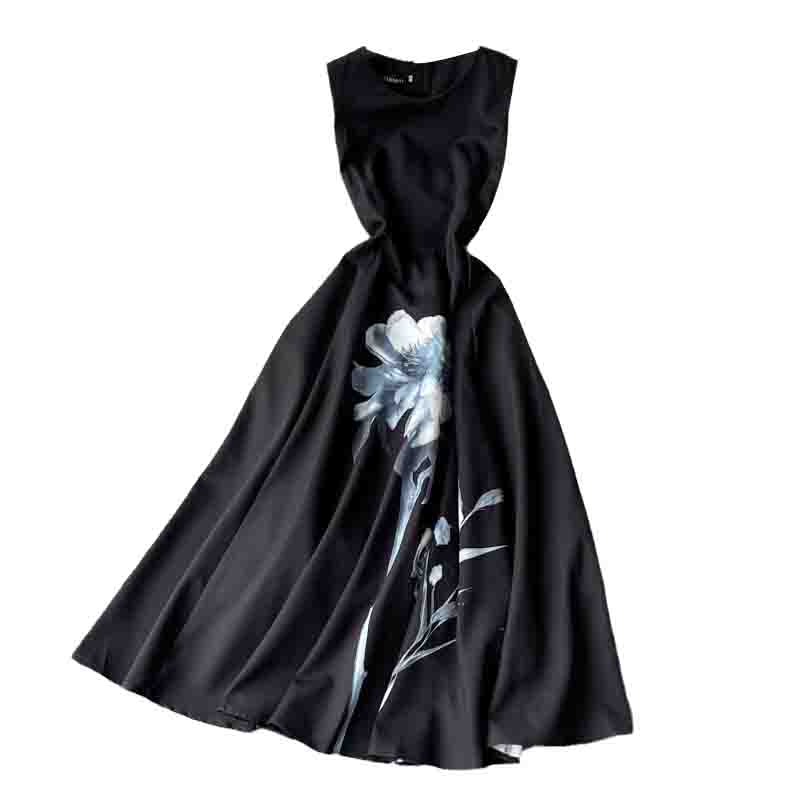 European Stationsummer New French Retro Sleeveless Vest Dress Printed Waist-Controlled Slimming Large Hem Dress - Image 6