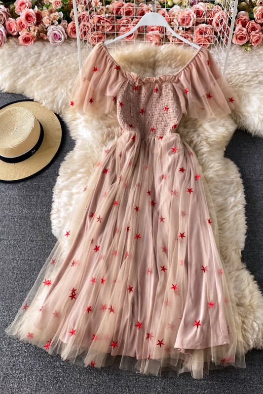 Fairy Dress Chic Gentle Summer New French Style Super Mori Waist Slimming Temperament Square Collar Mesh Dress - Image 7