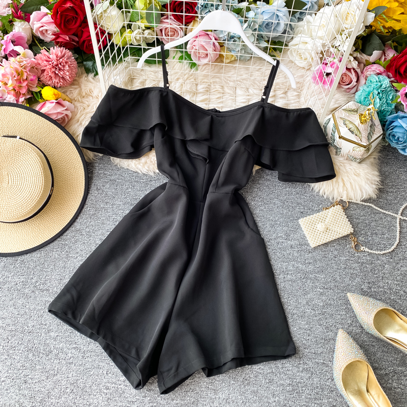 Off-the-Shoulder Strap Jumpsuit Summer New Super Fairy Ruffled off-the-Neck Wide-Leg Shorts Jumpsuit Women's Clothing - Image 5