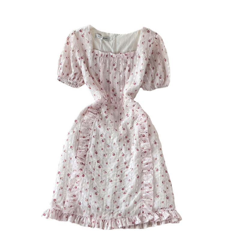 Fresh Sweet Fairy Dress Gentle Elegant French Style Retro Square Collar Embroidered Chiffon Floral Dress for Women Summer - Image 6