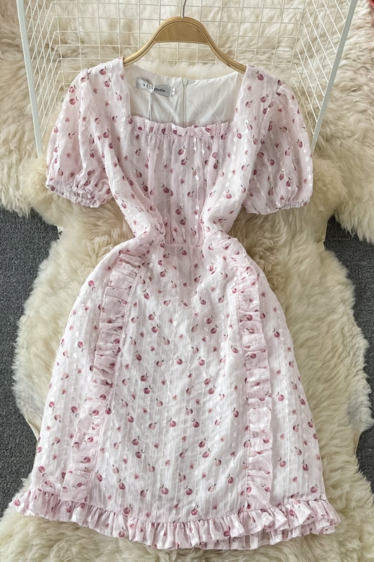 Fresh Sweet Fairy Dress Gentle Elegant French Style Retro Square Collar Embroidered Chiffon Floral Dress for Women Summer - Image 7