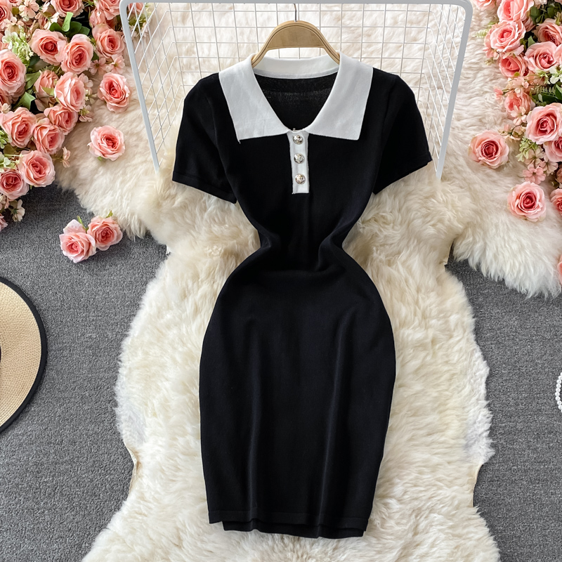 Western style contrast color sweet dress female summer new loose and thin temperament short-sleeved T-shirt skirt - Image 2