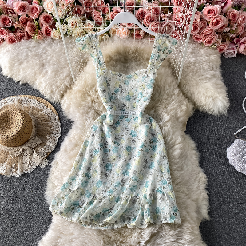 French Style Retro Spaghetti Straps Lace Embroidery Floral Dress Spring New Women's Graceful and Fashionable Backless Skirt - Image 3