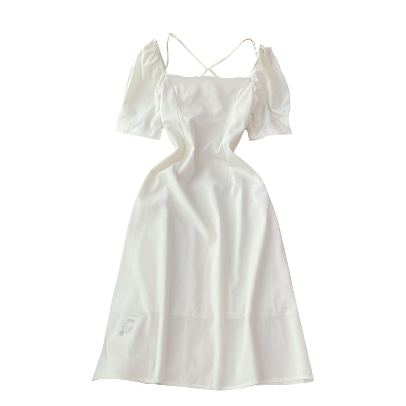 First Love Bubble Sleeve Square Collar White Chiffon Dress New Women's Summer French Gentle Sweet Super Fairy Dress - Image 6