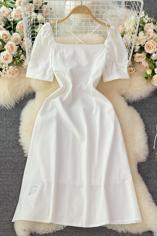 First Love Bubble Sleeve Square Collar White Chiffon Dress New Women's Summer French Gentle Sweet Super Fairy Dress - Image 7