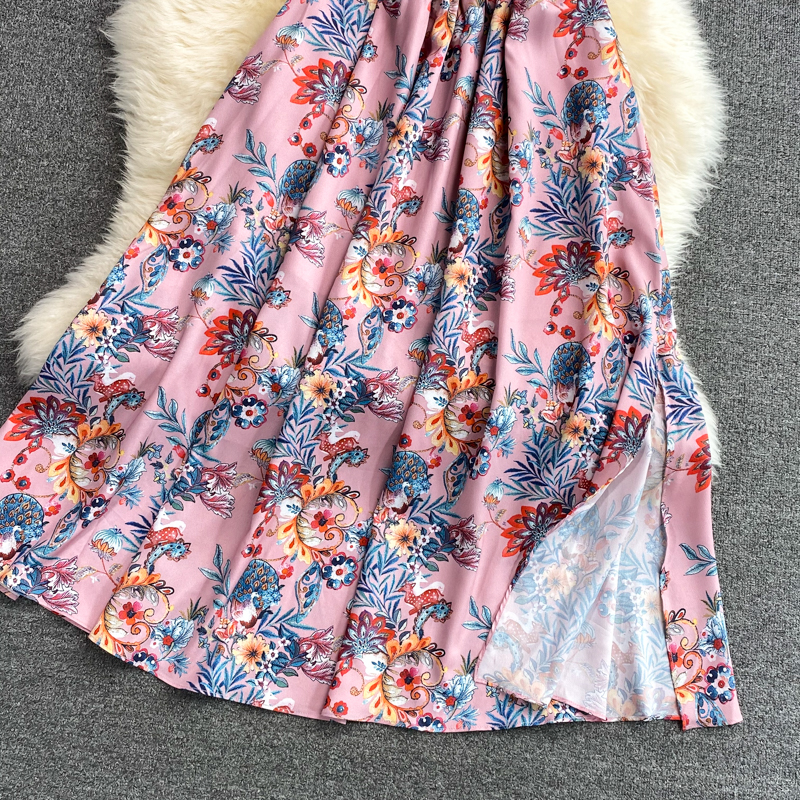 Summer Shawl Improved Cheongsam Western Style Chiffon Floral Dress Vintage Buckle Summer Figure Flattering Wide Hem Long Dress - Image 4