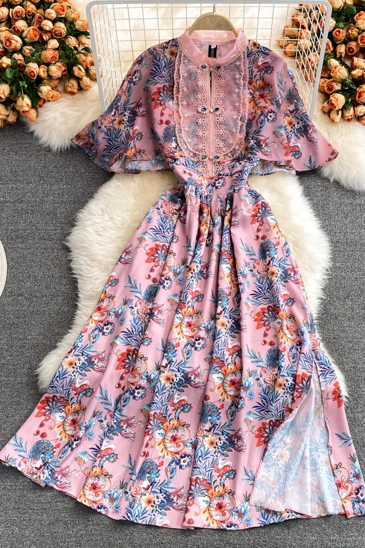 Summer Shawl Improved Cheongsam Western Style Chiffon Floral Dress Vintage Buckle Summer Figure Flattering Wide Hem Long Dress - Image 7