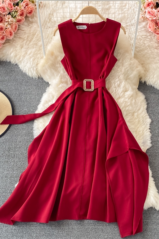 French round Neck Dress Summer New Temperament Commute Tight Waist Slimming Retro over the Knee Irregular Swing Long Dress - Image 7