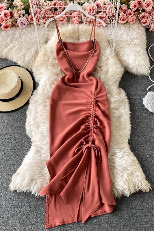 Fashion sexy annual open fork cultivate one's morality show thin dress summer backless smoked rope sling women dress - Image 7