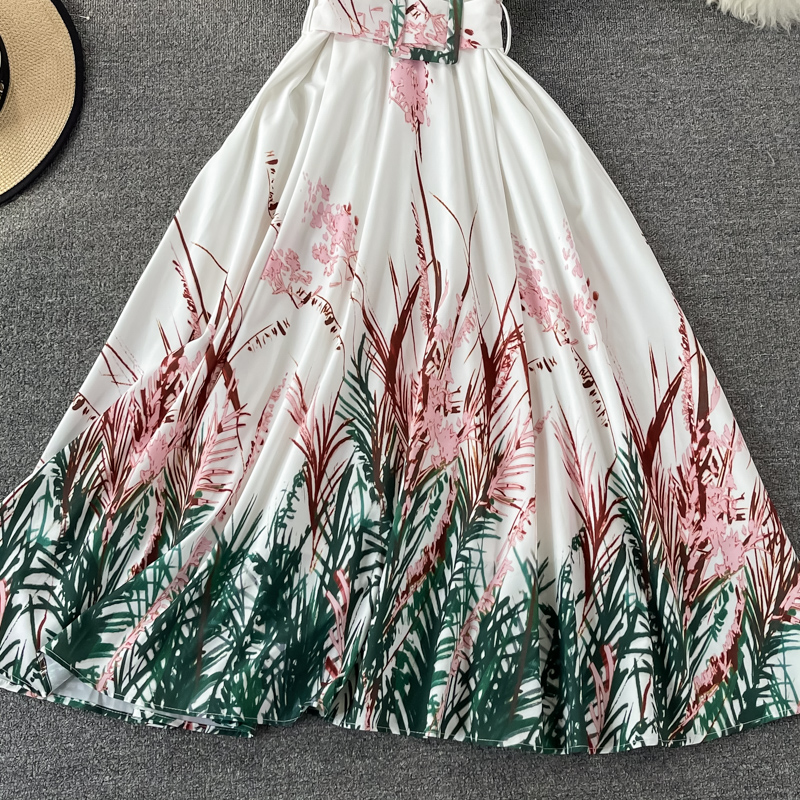 European Station Summer New French Retro Short Sleeve Printed Long Dress Waist Slimming Floral Large Swing Dress - Image 4