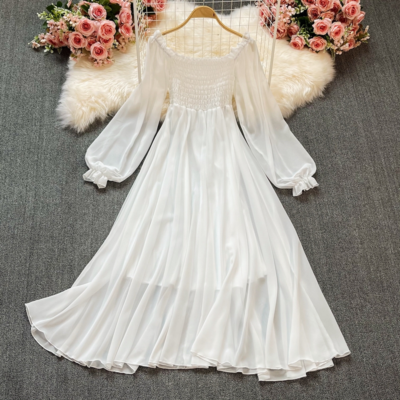 Bohemia posed long skirt, white fairy wind female lantern sleeve party led a word skirt waist chiffon dress - Image 2