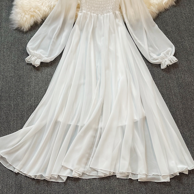 Bohemia posed long skirt, white fairy wind female lantern sleeve party led a word skirt waist chiffon dress - Image 3
