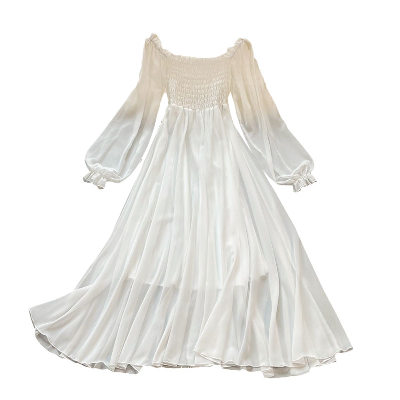 Bohemia posed long skirt, white fairy wind female lantern sleeve party led a word skirt waist chiffon dress - Image 6