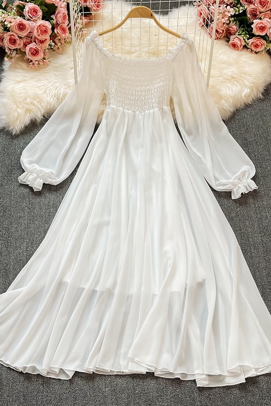 Bohemia posed long skirt, white fairy wind female lantern sleeve party led a word skirt waist chiffon dress - Image 7