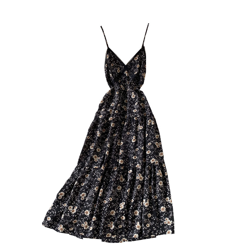 Lady Elegant Slightly Mature Style Suspender Dress Summer Lace Patchwork Waist-Slimming Slim Backless Chiffon Floral Dress - Image 6
