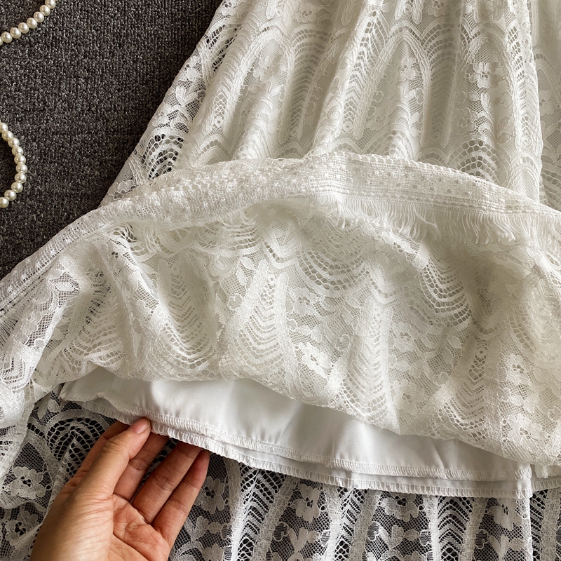 Super Fairy Crocheted Hollow-out Vacation Fairy Skirt Chic Gentle Midi Dress Waist-Tight Seaside Beach Skirt Lace Dress - Image 5