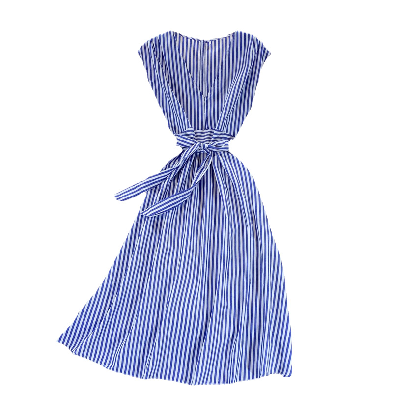 Royal sister light mature style striped V-neck dress new women's summer waist waist was thin and high temperament long skirt - Image 6