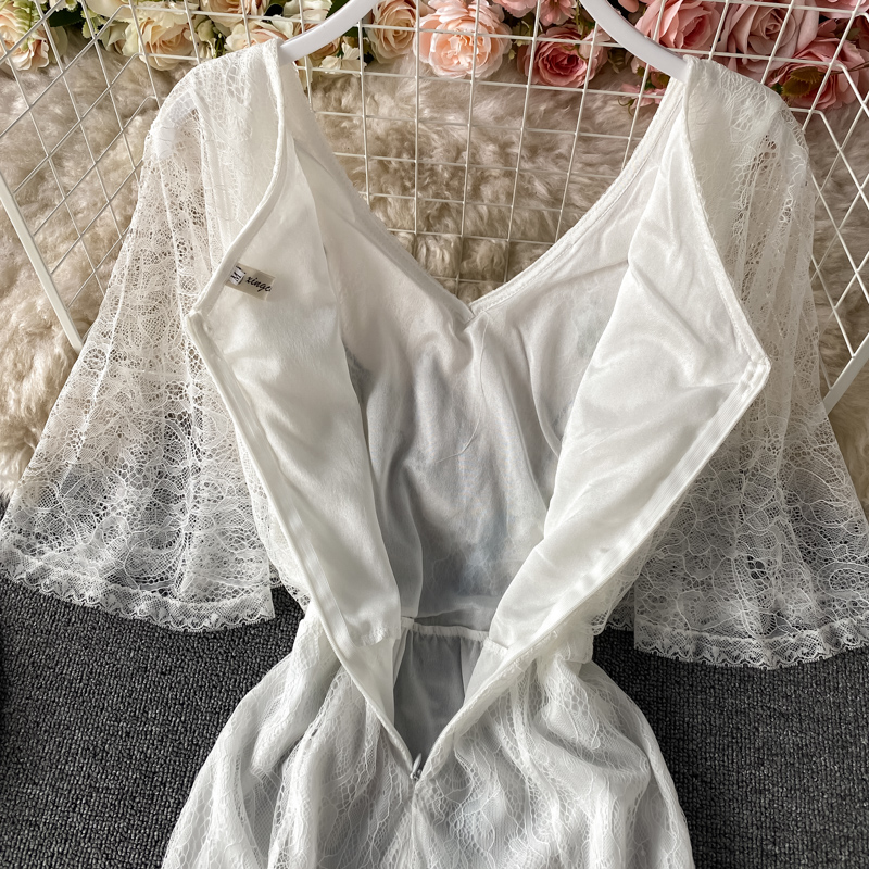 Elegant Graceful Embroidered V-neck Lace Fishtail Dress 20021 Summer European and American Retro Dinner Dress Long Skirt - Image 5