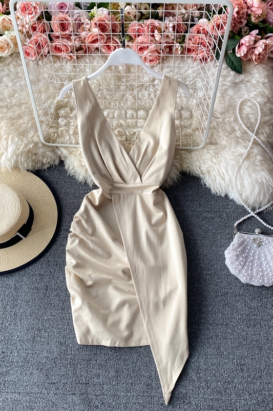 Nightclub Sexy V-neck Low-Cut Backless Slim Fit Irregular Slit Hip Skirt Base Skirt Suspender Dress for Women - Image 7