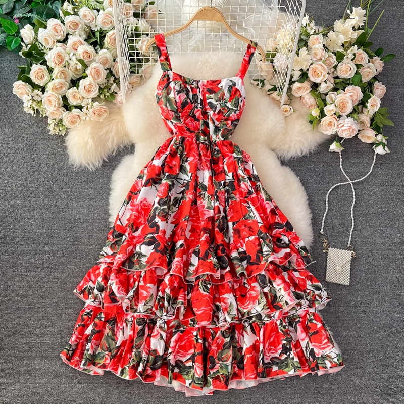 Bali High Waist Slimming Printed Sling Cake Dress Seaside Holiday Beach Dress Ladies Large Swing Dress Summer - Image 2