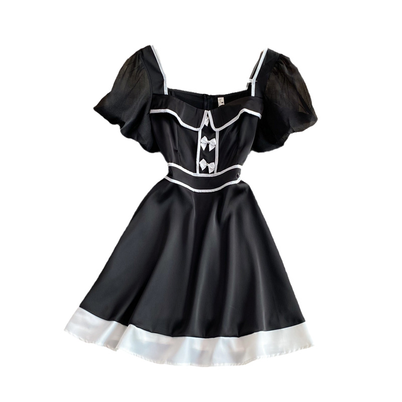 Summer New Hepburn Court Style Graceful Puff Sleeve Bow High Waist Super-Fairy Petite Dress for Women - Image 6