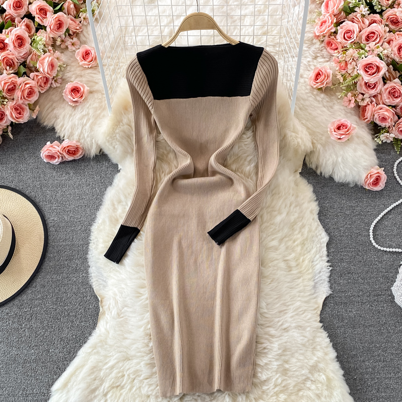 Stand Collar Stretch Knitted Dress Women's Temperament Mid-Length Skinny Hip Skirt Autumn and Winter Slim Fit Base Sweater Dress - Image 3