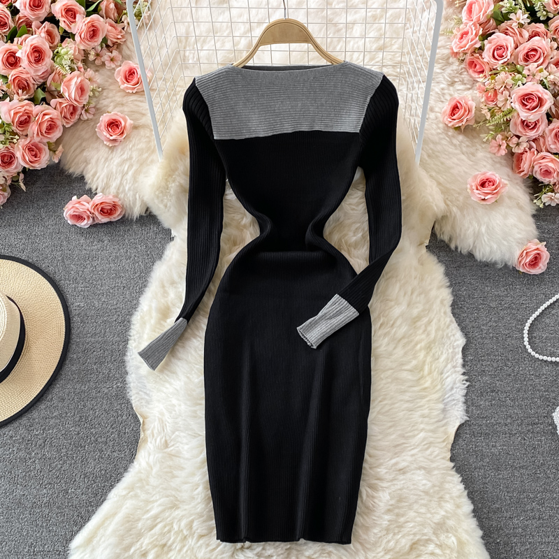 Stand Collar Stretch Knitted Dress Women's Temperament Mid-Length Skinny Hip Skirt Autumn and Winter Slim Fit Base Sweater Dress - Image 5
