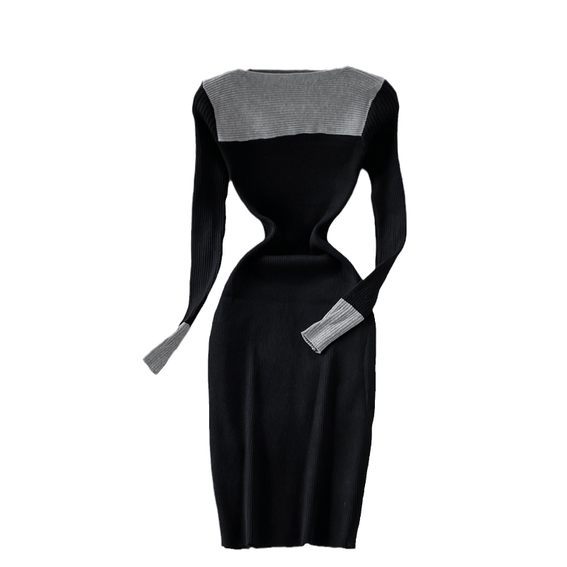 Stand Collar Stretch Knitted Dress Women's Temperament Mid-Length Skinny Hip Skirt Autumn and Winter Slim Fit Base Sweater Dress - Image 6