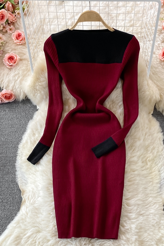 Stand Collar Stretch Knitted Dress Women's Temperament Mid-Length Skinny Hip Skirt Autumn and Winter Slim Fit Base Sweater Dress - Image 7