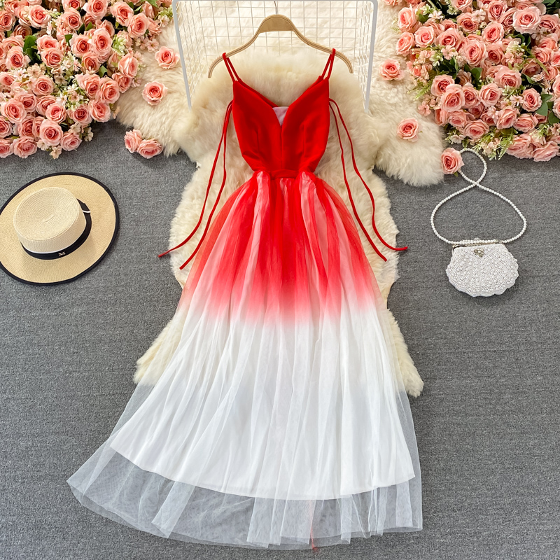 Fashionable Evening Dress for Women Ladies Banquet Elegant Slimming Host V-neck off-Shoulder Mesh Dress Large Swing Dress - Image 2