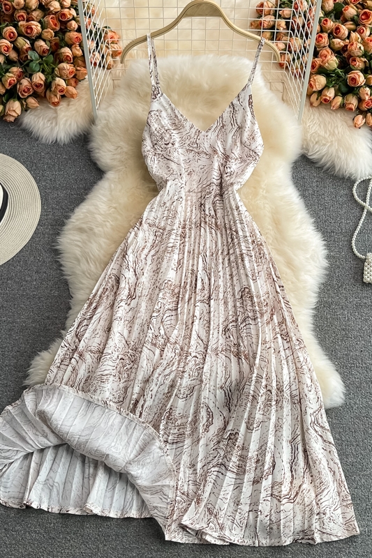 Seaside Holiday Floral Slip Dress Vest Chiffon Pleated Dress Women's Summer Slimming Temperament Fairy Long Dress - Image 6
