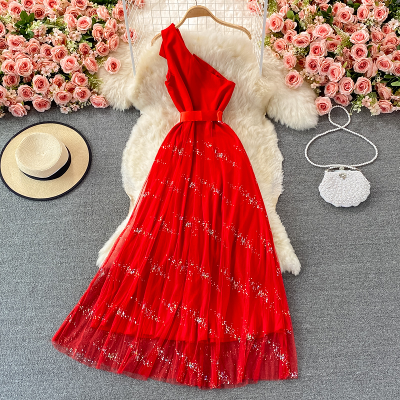 Evening dress aura queen banquet temperament ladies oblique collar unilateral off-shoulder dress elegant long skirt - Image 4