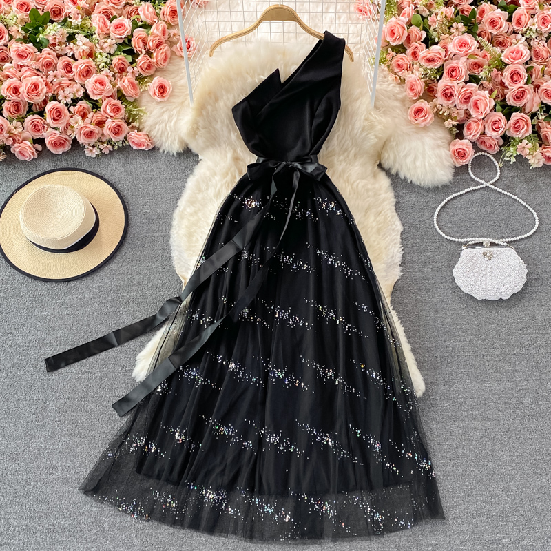 Evening dress aura queen banquet temperament ladies oblique collar unilateral off-shoulder dress elegant long skirt - Image 5