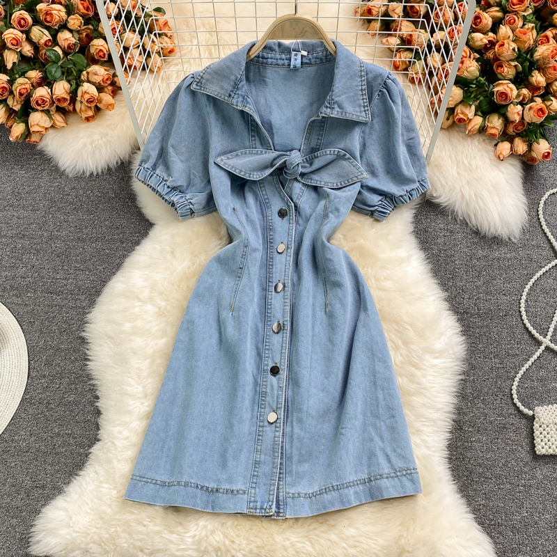Small Denim Dress for Women New Summer French Style Temperament Slimming Youthful-Looking Waist-Tight A- line Skirt - Image 2