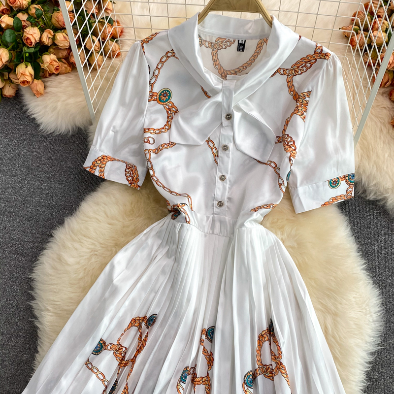 Summer Elegance Elegant Socialite Waist Slimming Printed Pleated Puffy Dress Short Sleeve High-End Dress - Image 4