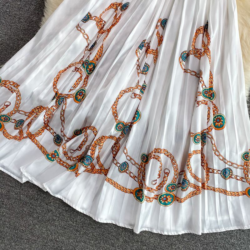Summer Elegance Elegant Socialite Waist Slimming Printed Pleated Puffy Dress Short Sleeve High-End Dress - Image 5