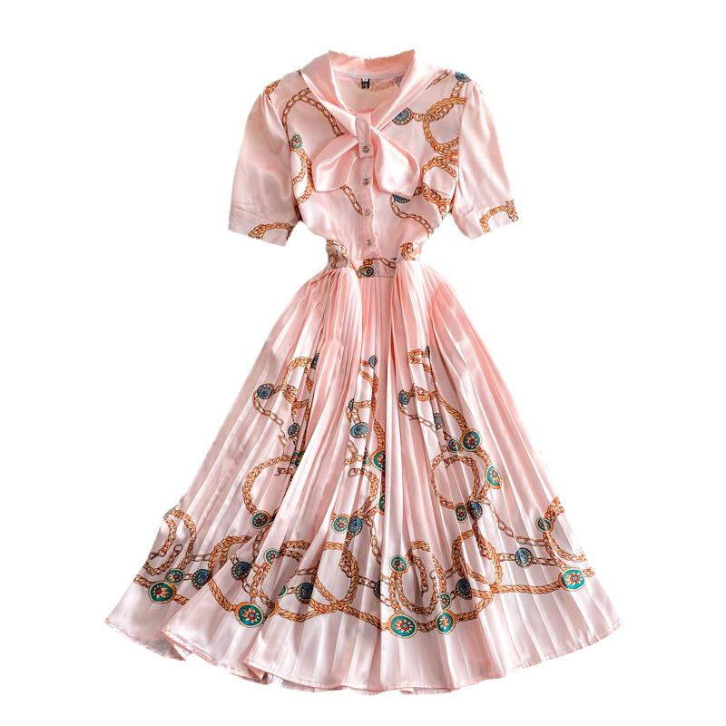 Summer Elegance Elegant Socialite Waist Slimming Printed Pleated Puffy Dress Short Sleeve High-End Dress - Image 6