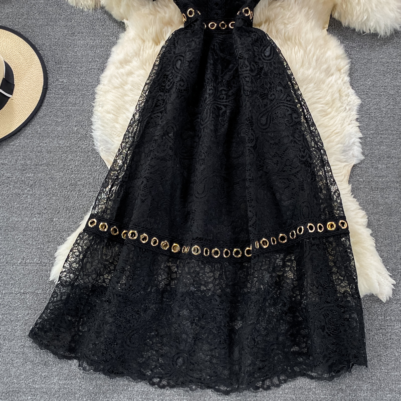 French round Neck Lace Dress for Women Summer New Fairy Lady Super Fairy Mori Style Waist-Tight Slimming Elegant Long Dress - Image 5