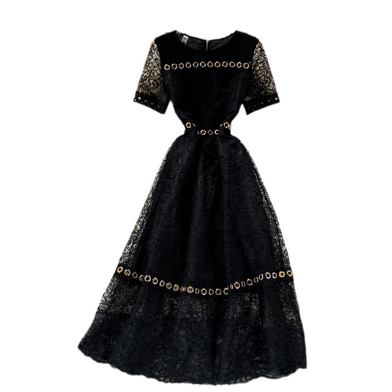 French round Neck Lace Dress for Women Summer New Fairy Lady Super Fairy Mori Style Waist-Tight Slimming Elegant Long Dress - Image 6