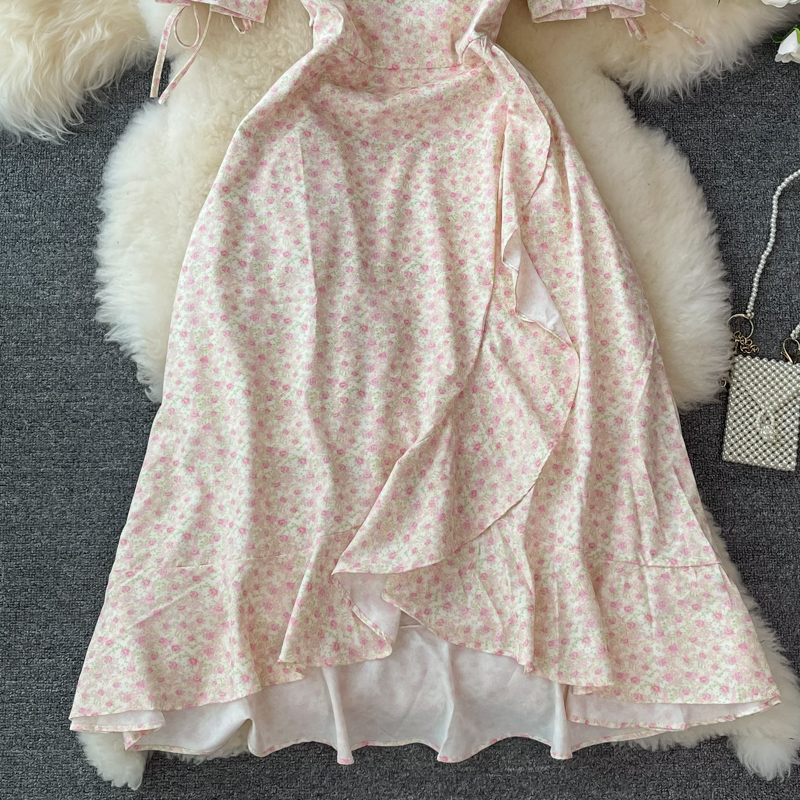 Summer New Sweet Elegant Floral Dress for Women Gentle Super Fairy Ruffled V-neck Mid-Length Skirt - Image 4