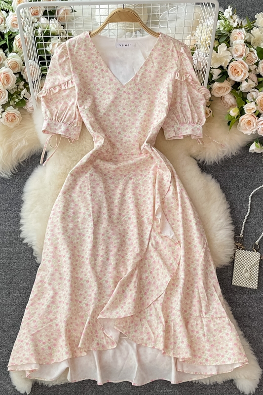 Summer New Sweet Elegant Floral Dress for Women Gentle Super Fairy Ruffled V-neck Mid-Length Skirt - Image 7
