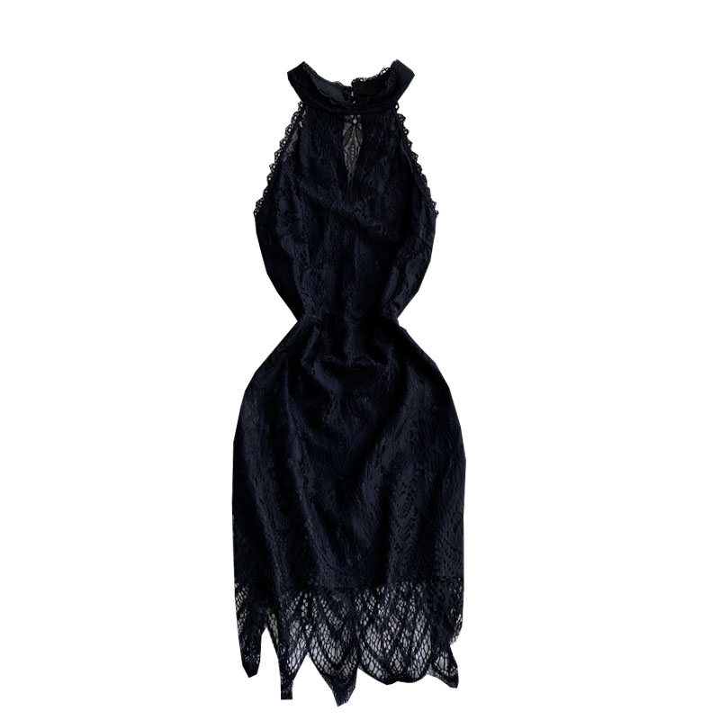 Summer New Fashion Socialite Style Elegant Slim-Fit Halter off-Shoulder and Black Lace Sheath Dress Dress Dress - Image 6