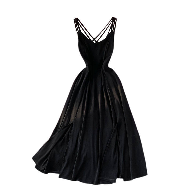 Seaside Vacation Travel Sexy Backless Slit Large Swing Dress Super Fairy Waist Trimming Slimming V-Neckline Strap Dress Summer - Image 6