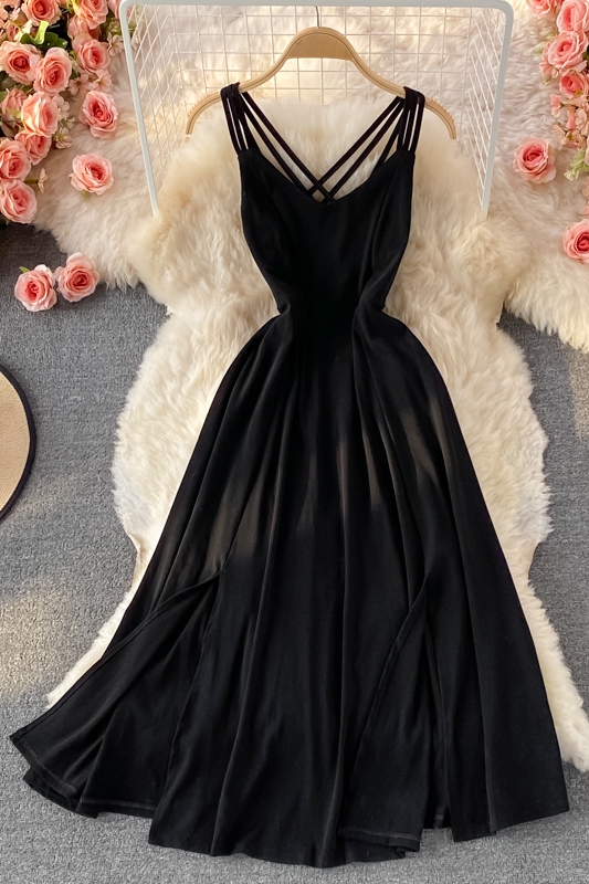 Seaside Vacation Travel Sexy Backless Slit Large Swing Dress Super Fairy Waist Trimming Slimming V-Neckline Strap Dress Summer - Image 7