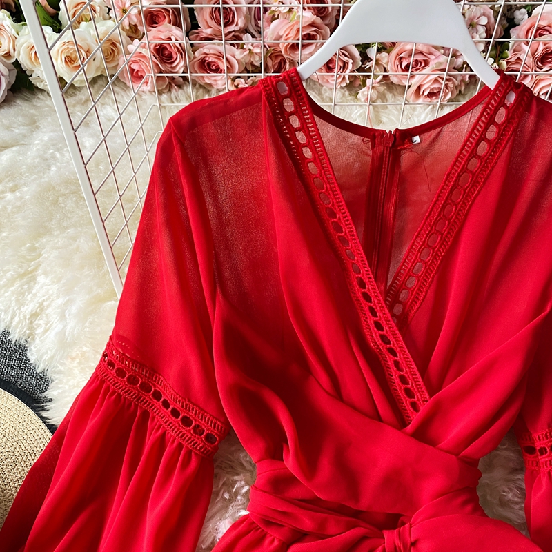National wind red dress female saka salt lake of qinghai tourism photo skirt seaside holiday beach dress woman - Image 3
