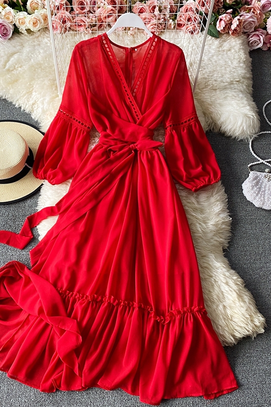 National wind red dress female saka salt lake of qinghai tourism photo skirt seaside holiday beach dress woman - Image 7