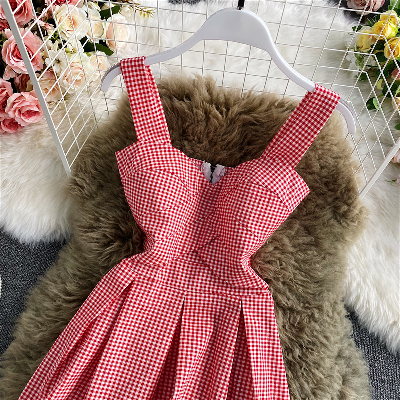 Temperament tartan dress tall waist sleeveless fashionable nightclub strapless wave with A word skirt condole belt - Image 3