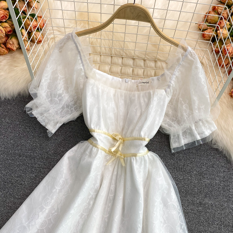 French Square Collar Chiffon Floral Dress Super Fairy Sweet Summer New Gentle Temperament Waist-Controlled Mid-Length Skirt - Image 4